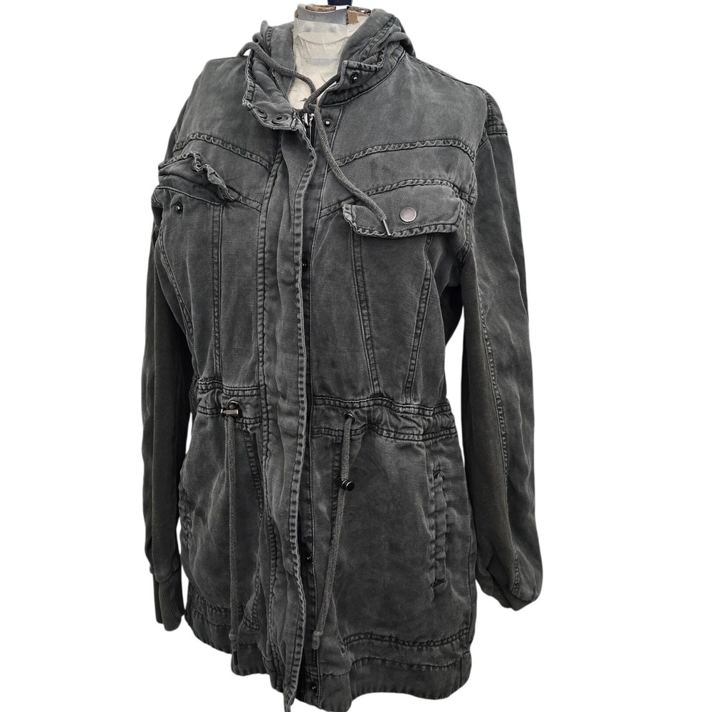 Splendid Utility‎ Jacket XS Gray Lyocell Linen Blend Hooded Cargo Anorak Coat